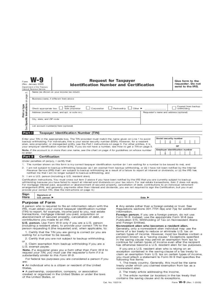 2005 Form IRS W 9 Fill Online Printable Fillable Blank PdfFiller