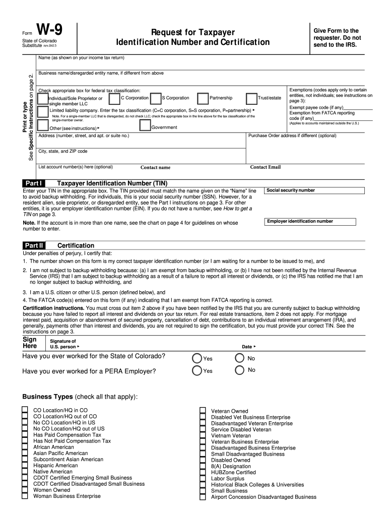 2015 2025 Form CO DoR Substitute W 9 Fill Online Printable Fillable Blank PdfFiller