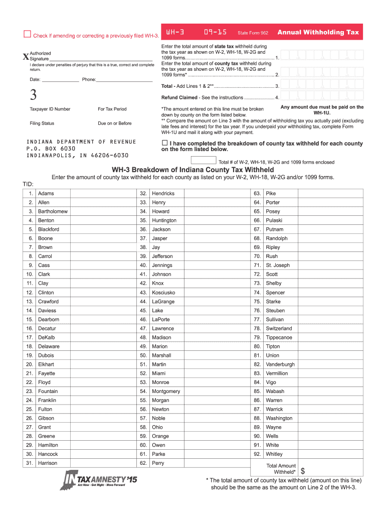 2015 2025 Form IN DoR WH 3 Fill Online Printable Fillable Blank PdfFiller