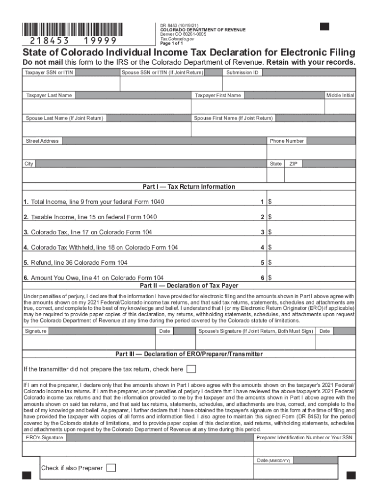 2021 2025 Form CO DR 8453 Fill Online Printable Fillable Blank PdfFiller