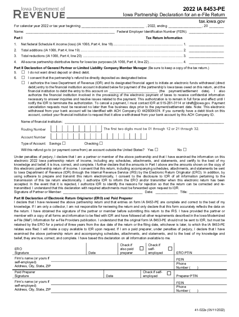 2022 2025 Form IA 8453 PE Fill Online Printable Fillable Blank PdfFiller