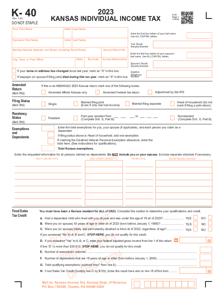 2023 2025 Form KS DoR K 40 Fill Online Printable Fillable Blank PdfFiller