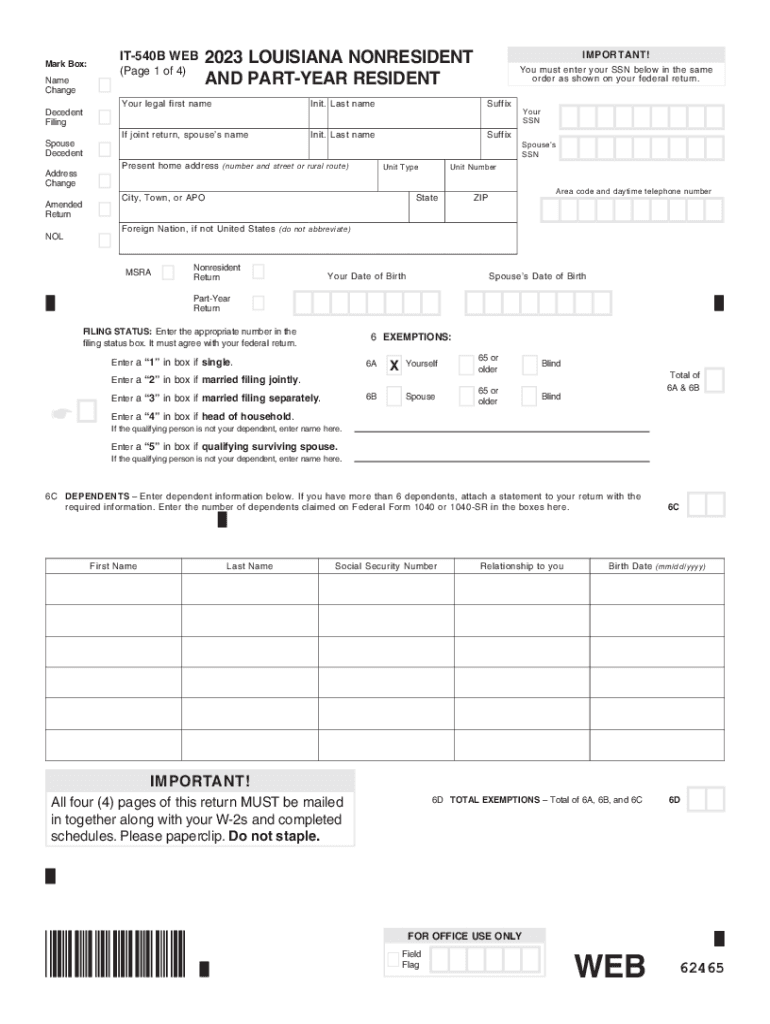 2023 2025 Form LA LDR IT 540B Fill Online Printable Fillable Blank PdfFiller