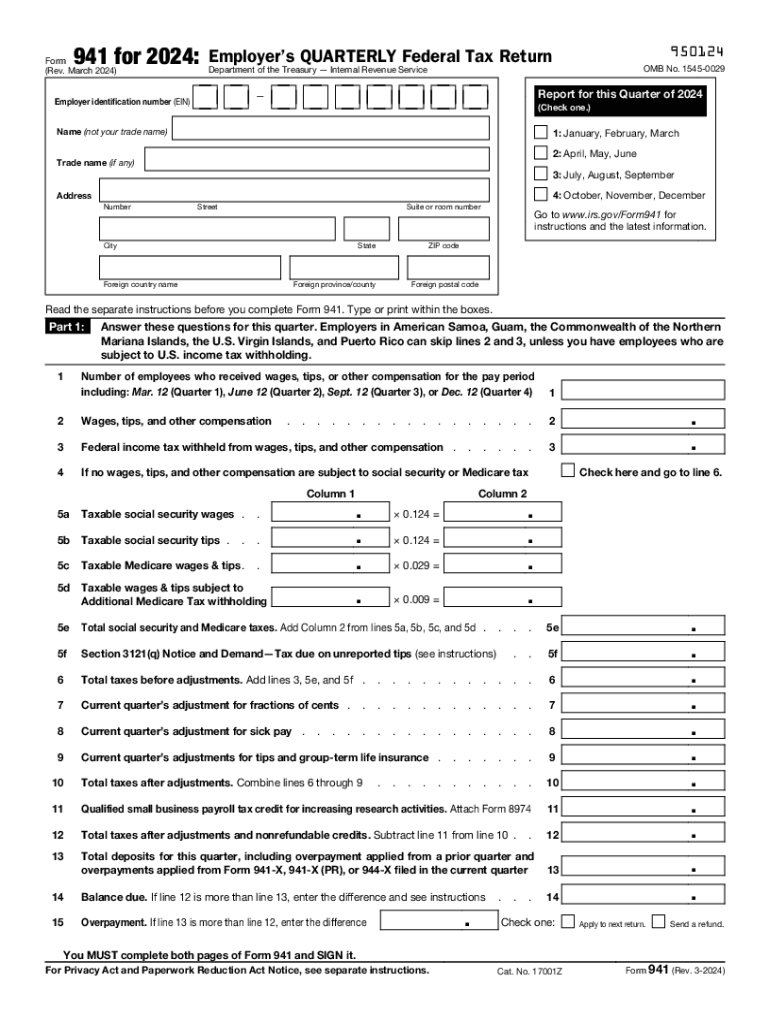 2024 Form IRS 941 Fill Online Printable Fillable Blank PdfFiller