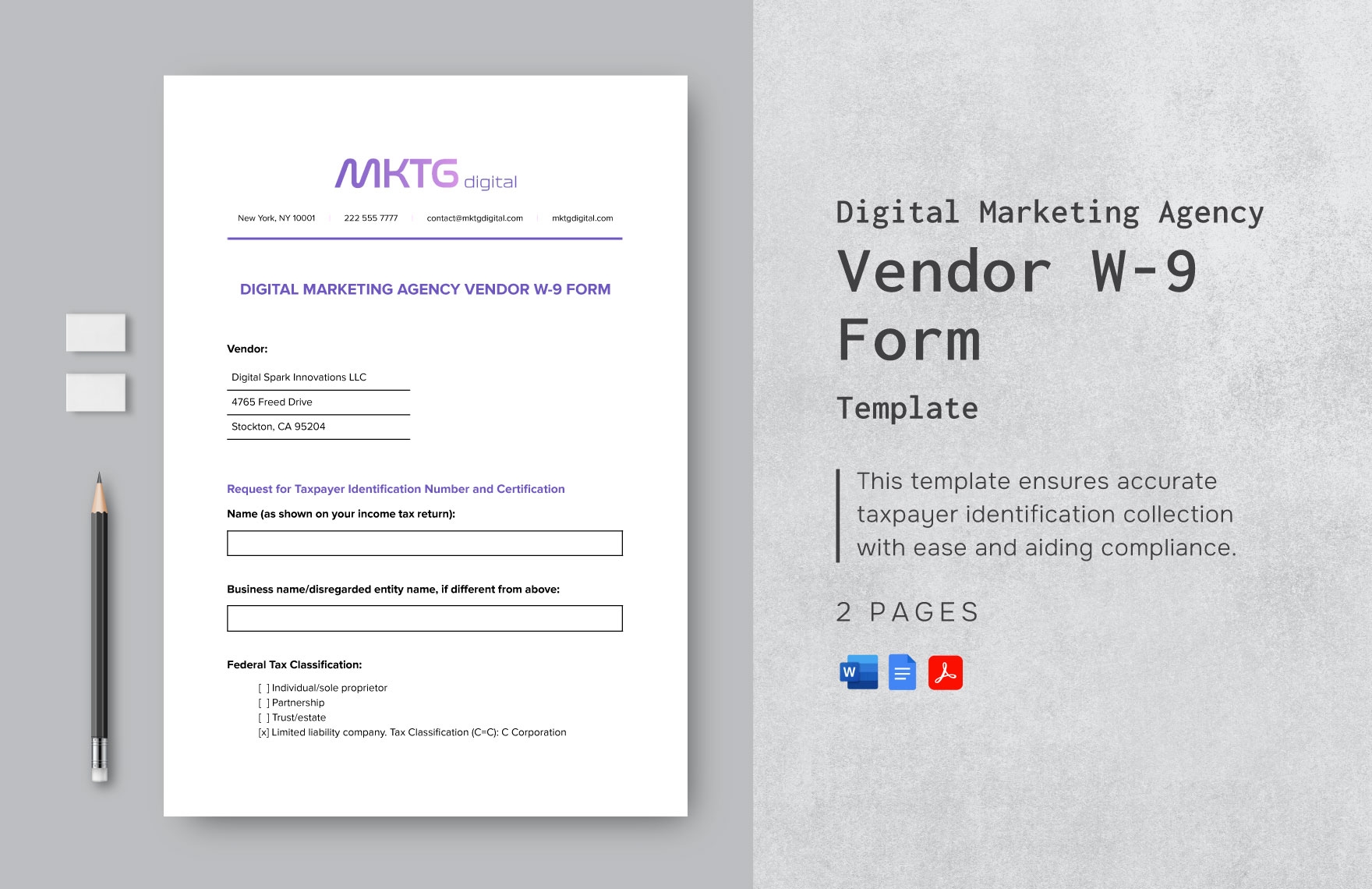 Digital Marketing Agency Vendor W 9 Form Template In PDF Word Google Docs Download Template