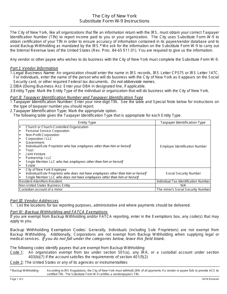 W9 Form Nys Printable Free