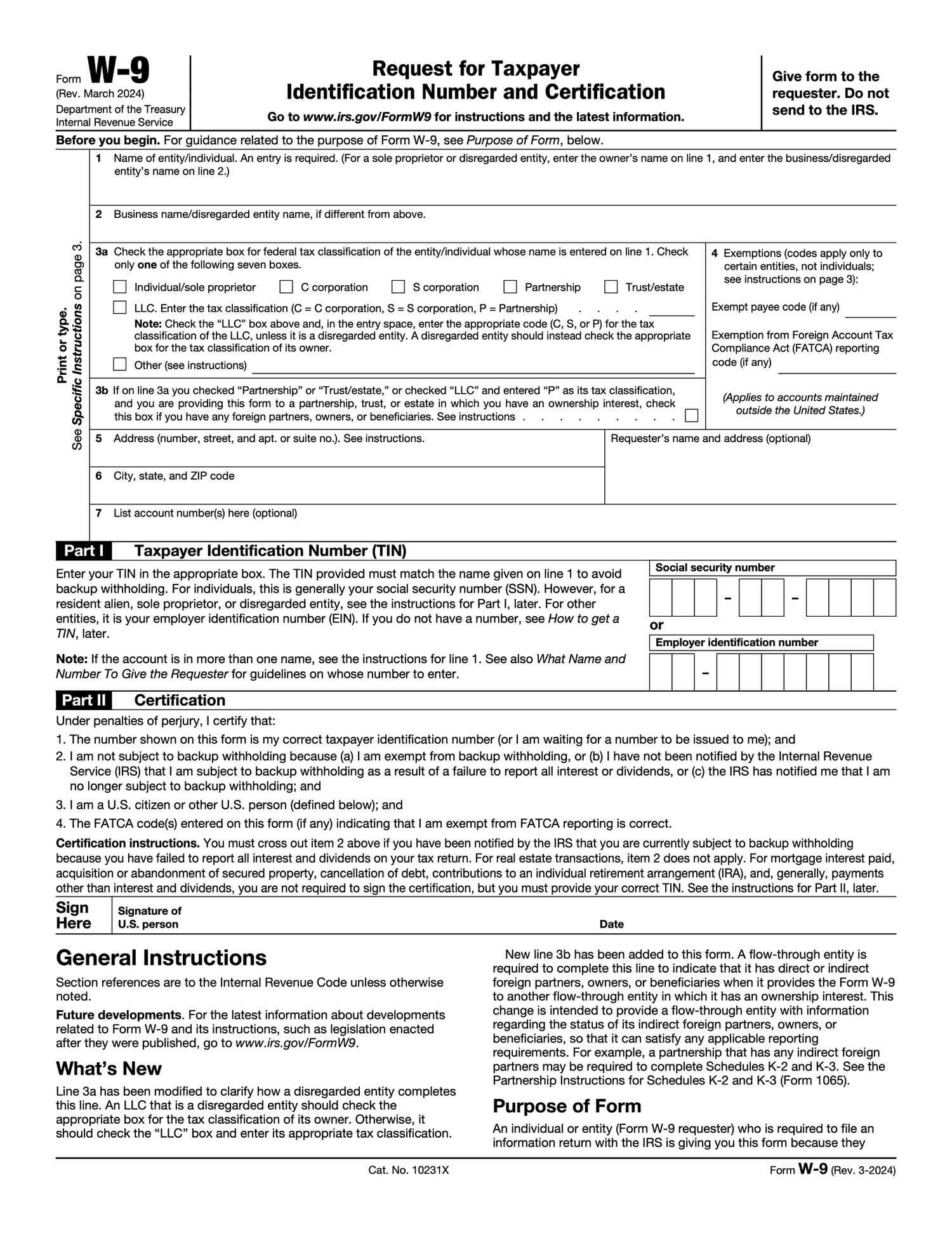 Filling Out Form W 9 Request For Taxpayer Identification Number TIN And Certification