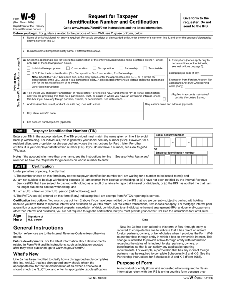 Free IRS Form W9 2024 PDF EForms