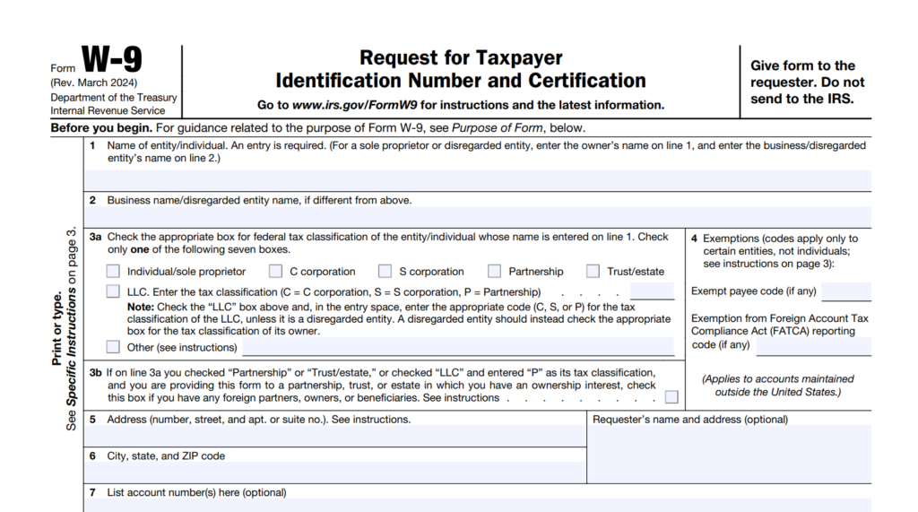 W9 Form 2025 Pdf Printable