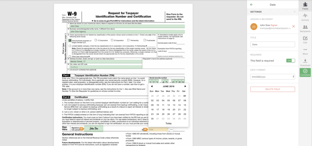 Standard W9 Form 2025