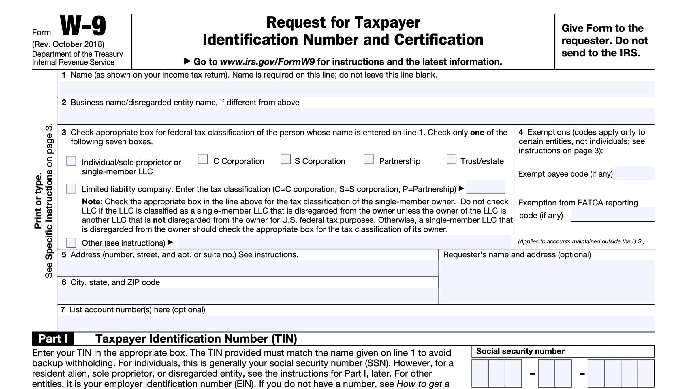 IRS Form W 9 Instructions Request For Tax ID Number