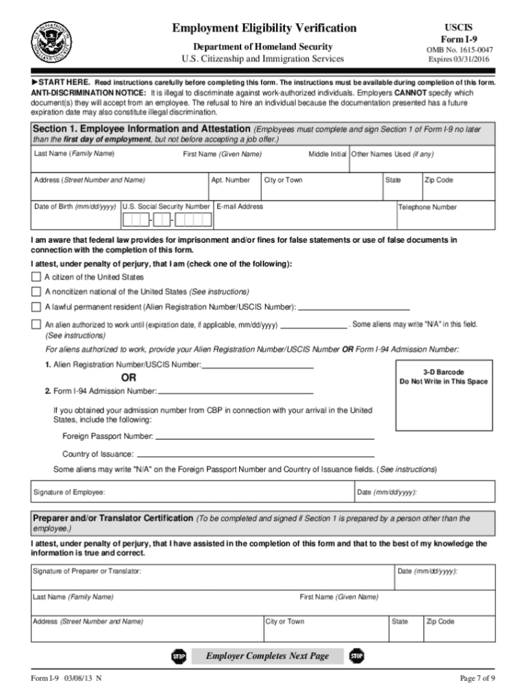 Printable I 9 Form Fill Online Printable Fillable Blank PdfFiller