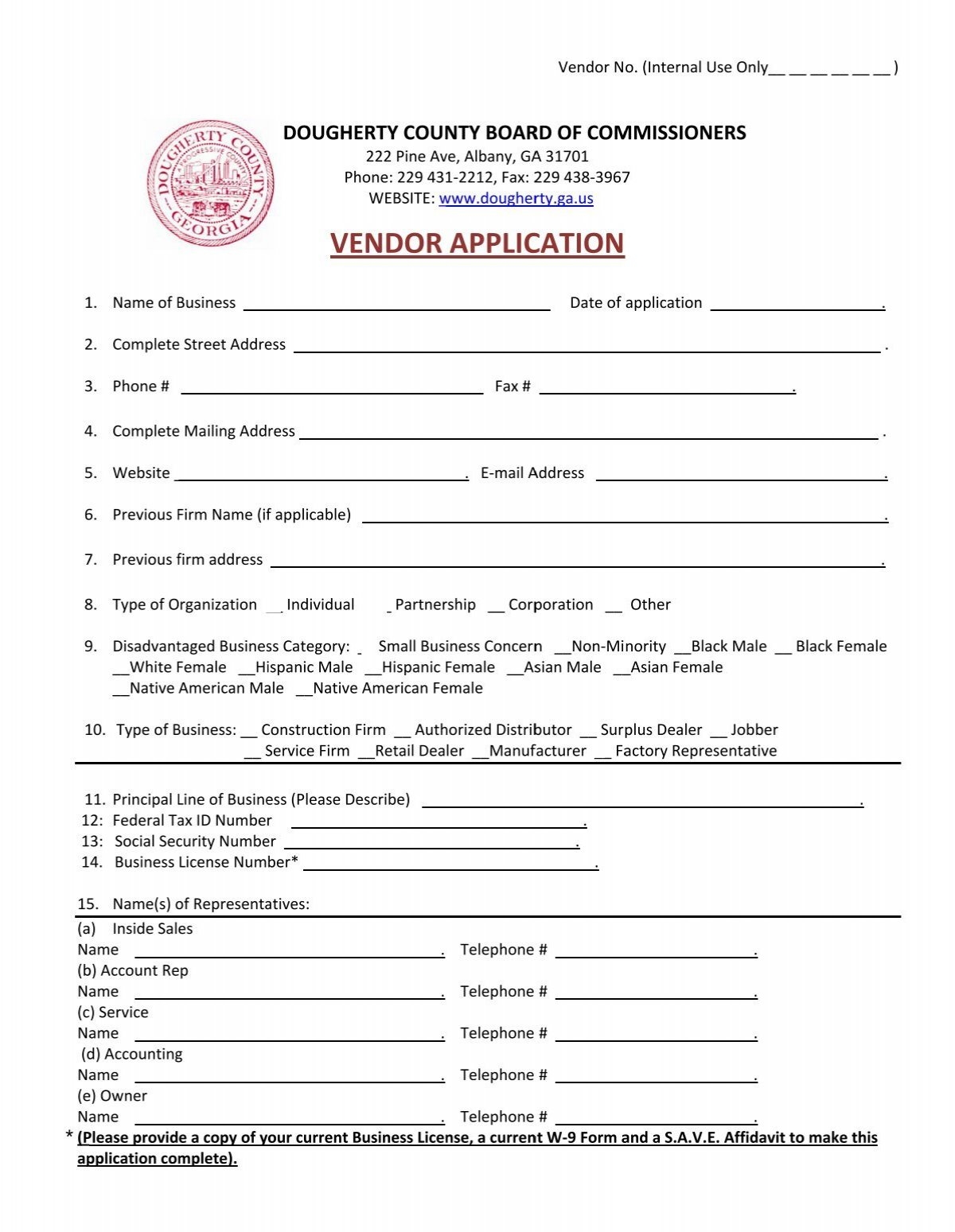 Vendor Application City Of Albany Georgia