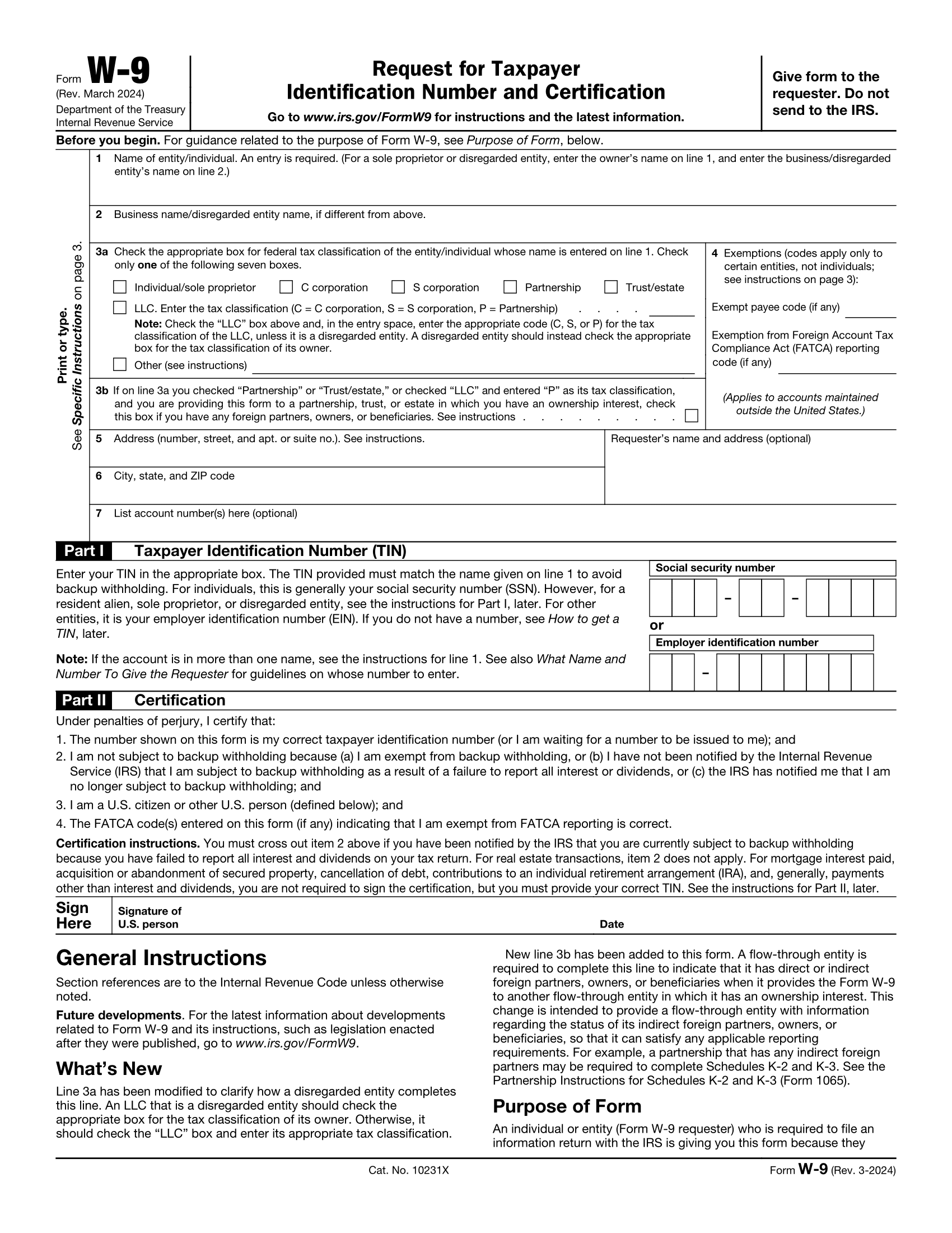 W 9 Form For 2024 Fill Out Save Print With Our PDF Editor