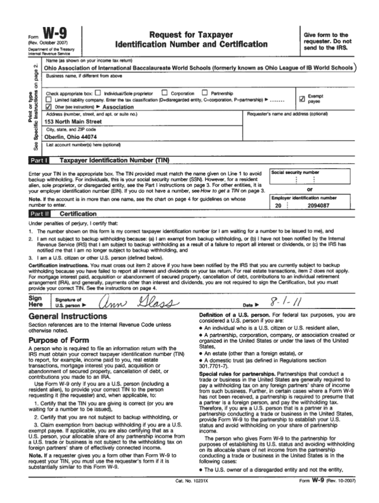 W 9 Form Ohio Fill Out Sign Online DocHub