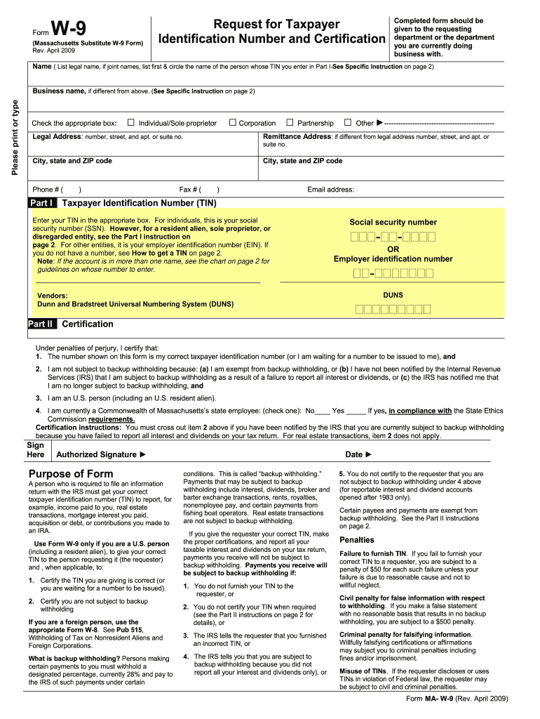 W9 Form Ma Fill Out Sign Online DocHub